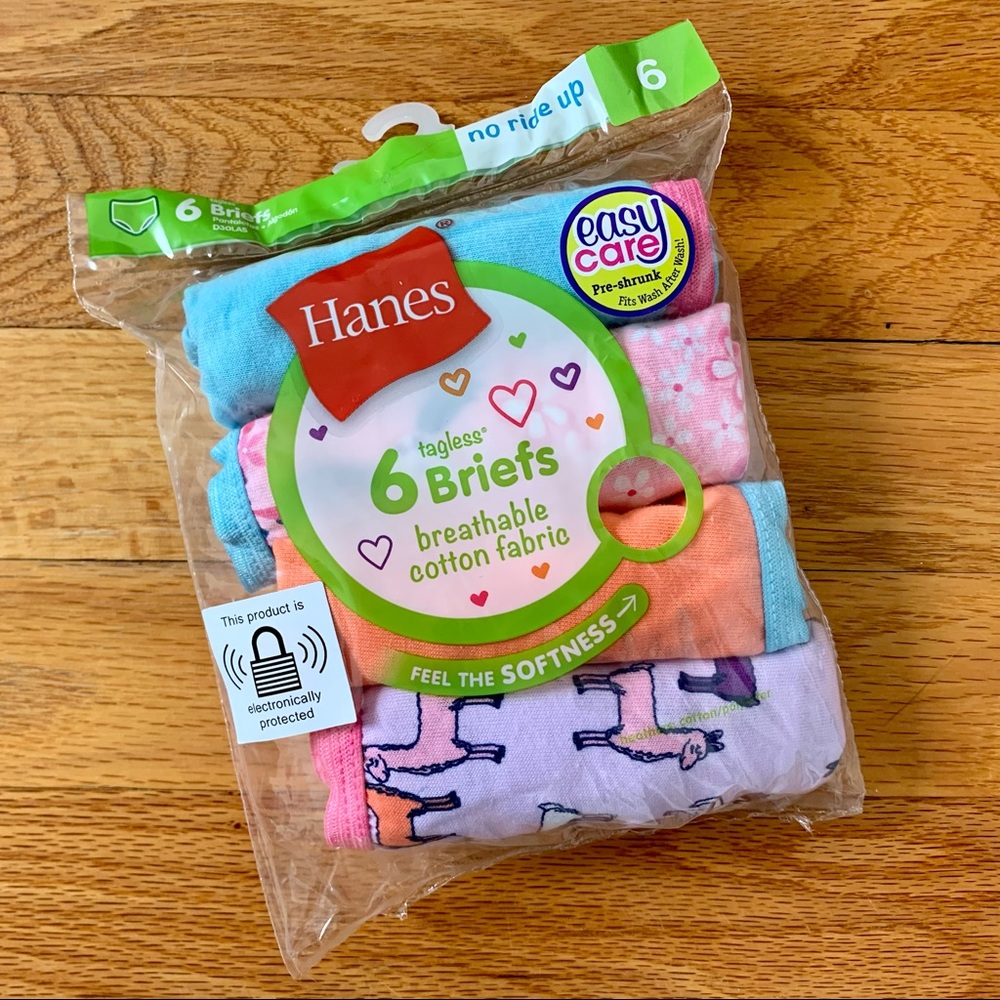 Hanes—Girls' Breathable Cotton Tagless Briefs 6-Pack (SZ 6) NWT
